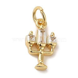 Brass Micro Pave Clear Cubic Zirconia Pendants, Candle, Real 18K Gold Plated, 13.5x8x2.6mm, Hole: 3.2mm(KK-R162-023G)