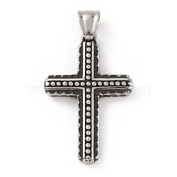 304 Stainless Steel Pendants, with 201 Stainless Steel Snap on Bails, Cross Charms, Antique Silver, 38x25.5x4mm, Hole: 7.5x5mm(STAS-A083-09AS)