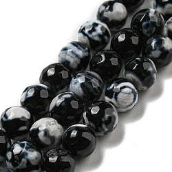 Dyed Natural Agate Faceted Round Beads Strands, Black, 8mm, Hole: 1mm, about 48pcs/strand, 15.3 inch(G-E320C-8mm-08)