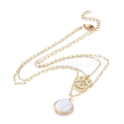 Double Layered Necklaces, with Natural Baroque Pearl Keshi Pearl, 304 Stainless Steel Lobster Claw Clasps, Brass Chain and Charms, Flat Round & Skull, Golden, 14.76 inch(37.5cm)(NJEW-JN02778-01)