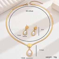 Stylish Stainless Steel Snake Chain Necklace & Stud Earrings for Women, Party Jewelry, Golden, Teardrop(AZ5464-2)