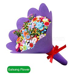 DIY Galsang Flower Bouquet Kit, with Plastic Buttons, Iron Wire and Non Woven Fabric, Bouquet Holders, Ribbon, for Girls & Boys, Mixed Color(AJEW-WH0109-74)