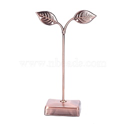 Iron Earring Displays, Jewelry Display Rack, Jewelry Tree Stand, Leaf, Red Copper, 8.3x14cm(EDIS-L006-02R)