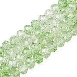 Transparent Glass Beads Strands, Faceted(32 Facets), Rondelle<P>Please Note: Because these beads are made in different batches, the color could be slightly different from one batch of beads to the next, Pale Green, 4x3.5mm, Hole: 0.8mm, about 115~120pcs/strand, 16.54~17.4''(42~43.5cm)(X-GLAA-T023-4mm-A02)