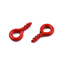 Spray Painted Iron Screw Eye Pin Peg Bails, For Half Drilled Beads, Cadmium Free & Nickel Free & Lead Free, Dark Red, 8x4x1mm, Hole: 2mm, Pin: 1.4mm(IFIN-N010-002A-09)