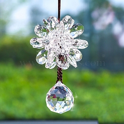 Glass Flower Pendant Decorations, Round Tassel for Car Rearview Mirror Hanging Ornament, Clear, 330mm(PW-WG637EB-01)