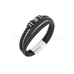 Imitation Leather Cord Multi-strand Bracelets for Men, with Magnetic Clasps, Platinum, 7-1/2 inch(19cm)(PW-WGD2A27-02)