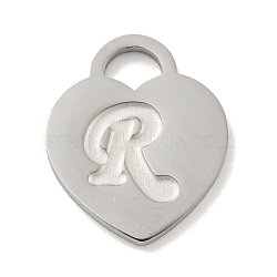 Non-Tarnish 304 Stainless Steel Pendants, Laser Cut, Heart with Letter Charm, Stainless Steel Color, Letter R, 15x12x1mm, Hole: 3x3.5mm(FIND-M017-01P-R)