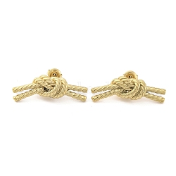 Ion Plating(IP) 304 Stainless Steel Stud Earrings for Women, Knot, Real 14K Gold Plated, 10x33mm(EJEW-N054-18G)