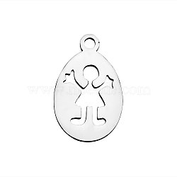 201 Stainless Steel Pendants, Oval with Girl, Stainless Steel Color, 16x10x1.1mm(STAS-Q201-T427)