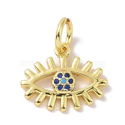 Real 18K Gold Plated Brass Micro Pave Cubic Zirconia Pendants, with Jump Ring, Evil Eye Charms, Colorful, 12x14.5x2mm, Hole: 5mm(KK-L209-039G-04)