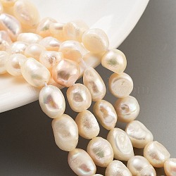 Natural Cultured Freshwater Pearl Beads Strands, Two Sides Polished, Grade 2A+, White, 7~8mm, Hole: 0.6mm, about 20~22pcs/strand, 7.28''(18.5cm)(PEAR-P062-28E)