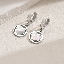 Stainless Steel Heart Hoop Earrings, Silver, 33x15mm(GG9932-3)