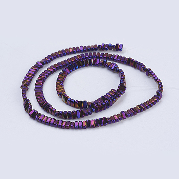 Electroplate Non-magnetic Synthetic Hematite Beads Strands, Rectangle, Purple Plated, 4x2x2mm, Hole: 1mm, about 207pcs/strand, 15.5 inch(39.5cm)