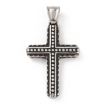 304 Stainless Steel Pendants, with 201 Stainless Steel Snap on Bails, Cross Charms, Antique Silver, 38x25.5x4mm, Hole: 7.5x5mm
