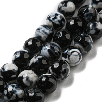 Dyed Natural Agate Faceted Round Beads Strands, Black, 8mm, Hole: 1mm, about 48pcs/strand, 15.3 inch