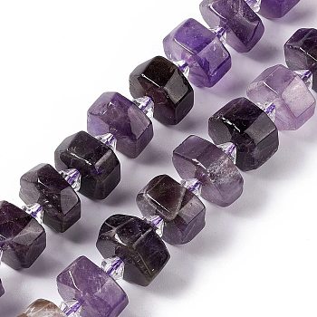 Natural Amethyst Beads Strands, Faceted, Flat Round, 14x14x5~8.5mm, Hole: 1.8mm, about 30pcs/strand, 14.76 inch(37.5cm)