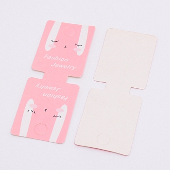Paper Hair Ties Display Cards, Rectangle, Pink, Rabbit Pattern, 9.5x3.5x0.04cm, 100pcs/bag