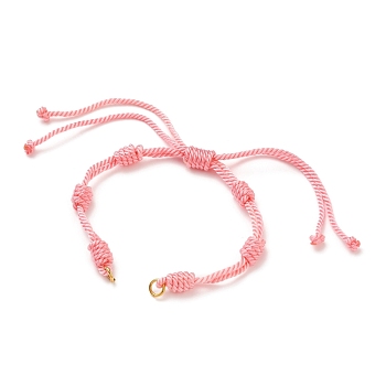 Adjustable Braided Nylon Cord Bracelet Making, with 304 Stainless Steel Open Jump Rings, Pink, Single Chain Length: about 6 inch(15cm)
