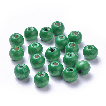 Dyed Natural Wood Beads, Round, Lead Free, Green, 10x9mm, Hole: 3mm