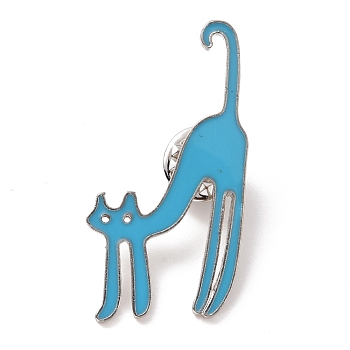 Cat Enamel Pin, Cartoon Animal Alloy Badge for Backpack Clothes, Platinum, Deep Sky Blue, 43.5x23x1.5mm