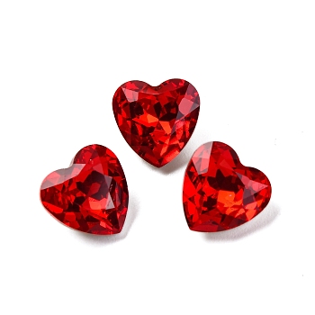 Glass Rhinestone Cabochons, Pointed Back & Back Plated, Faceted, Heart, Light Siam, 10x10x5mm