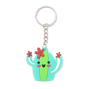 Cartoon PVC Plastic Keychain, for Mexican Holiday Party Decoration Gift Keychain, Cactus Pattern, 10cm, Pendant: 44x45x3mm