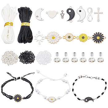 PandaHall Elite DIY Yin Yang Match Couple Bracelet Making Kit, Including Glass Seed Beads, Cross & Infinity & Sun & Star & Daisy Flower Stainless Steel & Alloy Link Connectors, Mixed Color