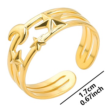 Stainless Steel Star Moon Couple Rings, Open Cuff Rings for Men and Women, Golden