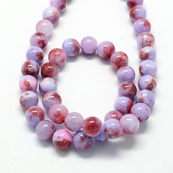 Natural Dyed White Jade Gemstone Bead Strands, Round, Medium Purple, 6mm, Hole: 1mm, about 66pcs/strand, 15.7 inch