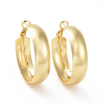 Brass Round Hoop Earrings for Women, Real 18K Gold Plated, 34x34x9mm, Pin: 0.7mm