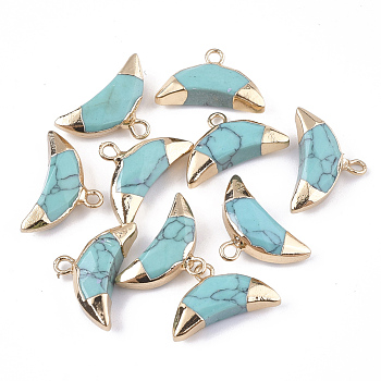 Electroplate Synthetic Turquoise Charms, with Iron Findings, Faceted, Moon, Golden, 12~13x18~19x5mm, Hole: 1.8mm