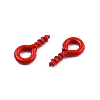 Spray Painted Iron Screw Eye Pin Peg Bails, For Half Drilled Beads, Cadmium Free & Nickel Free & Lead Free, Dark Red, 8x4x1mm, Hole: 2mm, Pin: 1.4mm