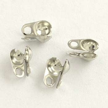 Iron Bead Tips, Calotte Ends, Cadmium Free & Lead Free, Clamshell Knot Cover, Platinum, 8x6x4mm, Hole: 2mm, 4.5mm inner diameter