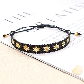 Adjustable Star of David Braided Bead Bracelets, Glass Seed Beads Bracelets, Nylon Cord Bracelets, Black, 11 inch(28cm)