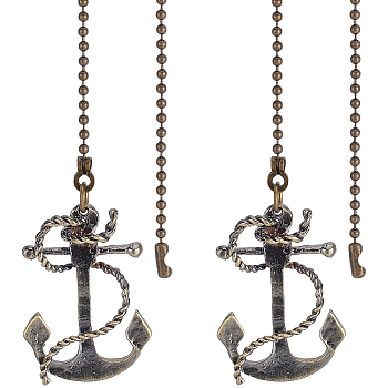 Alloy Ceiling Fan Pull Chain Extenders, Anchor Pendant Decorations, with Iron Ball Chains, Antique Bronze, 380x3mm