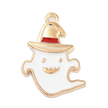 Halloween Theme Light Gold Plated Alloy Enamel Pendants, Cadmium Free & Lead Free, Ghost, 24x18x2mm, Hole: 1.6mm