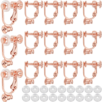 24Pcs Brass Screw On Clip-on Earring Findings, Spiral Ear Clips, with 24Pcs Silicone Earring Pads, Rose Gold, 17x13x5mm, Hole: 0.6mm