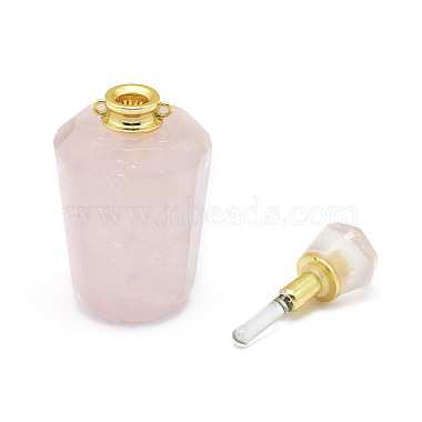 多面的な天然ローズクオーツ開閉可能な香水瓶ペンダント(G-E556-05B)-2