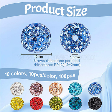 100Pcs 10 Colors Polymer Clay Pave Rhinestone Beads(RB-OC0001-07)-2