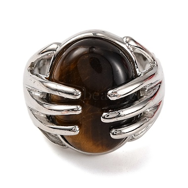 Oval Natural Tiger Eye Finger Ring(G-Q184-06F-P)-2