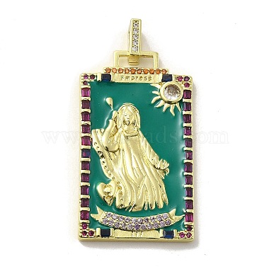 Real 18K Gold Plated Teal Tarot Brass+Cubic Zirconia+Enamel Pendants