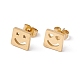 304 Stainless Steel Square with Smile Face Stud Earrings(EJEW-E163-03G)-1