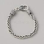 Alloy Wheat Chain Bracelet with Heart Clasp for Women, Antique Silver, 7-3/8 inch(18.8cm)(BJEW-WH0011-26AS)