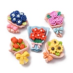Opaque Resin Cabochons, Bouquet of Flowers, Mixed Color, 23~28x20~22x8~9mm(CRES-D311-02)