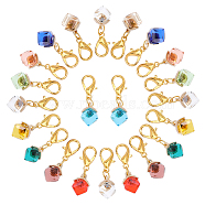 2 Sets Cube Glass Pendant Decoration, Lobster Clasp Charms, Clip-on Charms, for Keychain, Purse, Backpack Ornament, Stitch Marker, Mixed Color, 34mm, 11pcs/set(HJEW-CA0001-34)