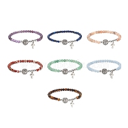 7Pcs 7 Style Natural Mixed Gemstone & Alloy Saint Benedict Medal Beaded Stretch Bracelets Set, 304 Stainless Steel Cross Charms Stackable Bracelets for Women, Inner Diameter: 2-1/8 inch(5.3cm), 1Pc/style(BJEW-JB08877)