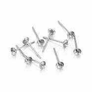 304 Stainless Steel Post Stud Earring Settings For Half Drilled Beads, Stainless Steel Color, 14x4mm, trayr: 3.5mm, Pin: 0.8mm(STAS-H376-93)