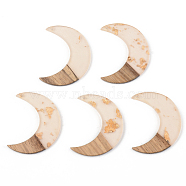 Transparent Resin & Walnut Wood Pendants, with Gold Foil, Moon, Clear, 38x30x3mm, Hole: 2mm(RESI-S389-056A-B05)