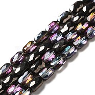 Transparent Electroplate Glass Beads Strands, Half Plated, Faceted, Oval, Black, 7x4.5x3mm, Hole: 0.9mm, about 78~81pcs/strand, 22.83 inch(58cm)(EGLA-F150-HP01)